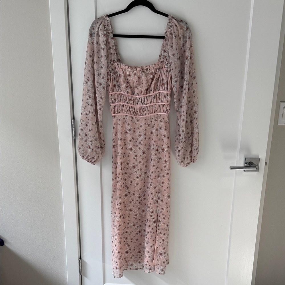 Wayf Pink Floral Long Sleeve Dress